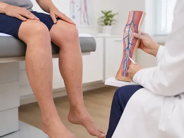 Vascular examination of the legs during a clinic visit