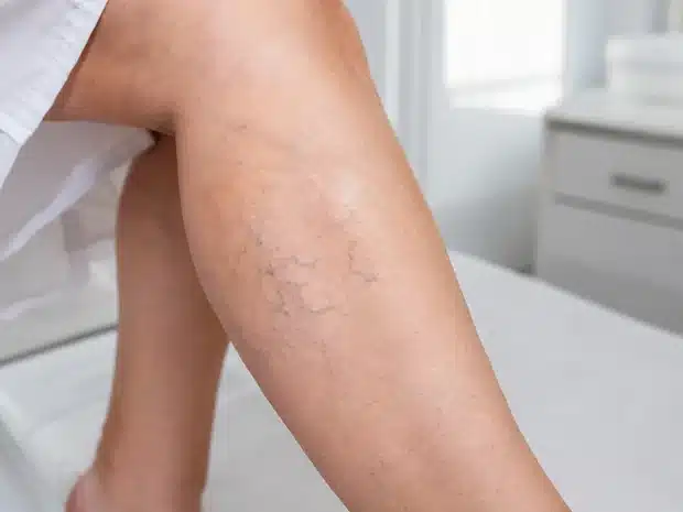 Pierna con varices leves en un entorno clínico