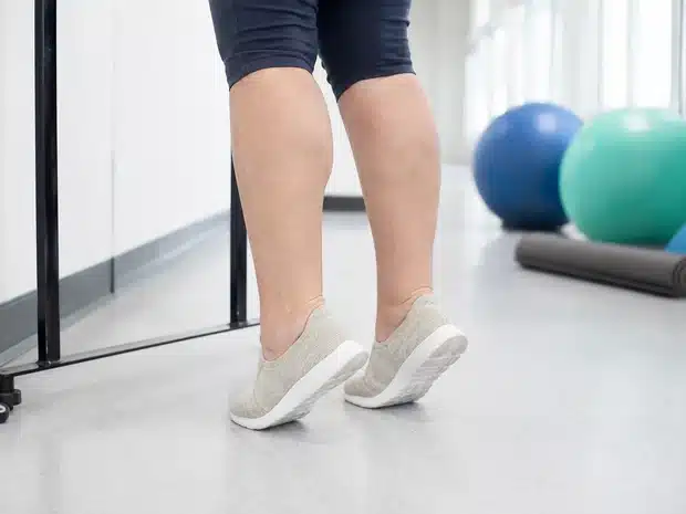 Calves of a person with obesity performing heel raises