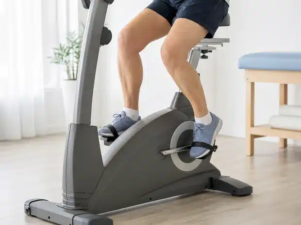 Gentle stationary bike exercise to support venous and lymphatic return