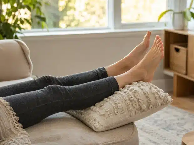 Legs slightly elevated to relieve the feeling of heaviness at the end of the day
