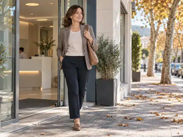 Mujer retomando su actividad después de una consulta vascular